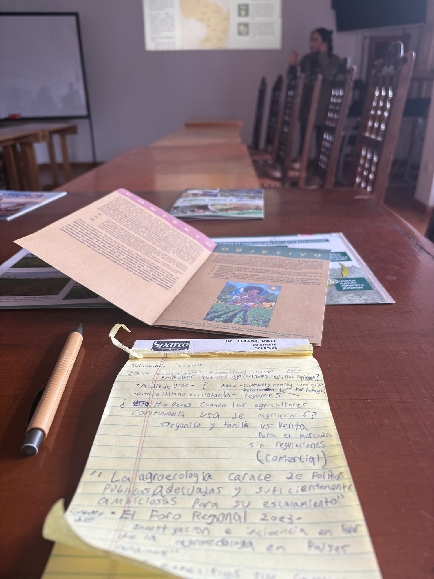 Handwritten interview notes from a meeting on the challenges facing agriculture.