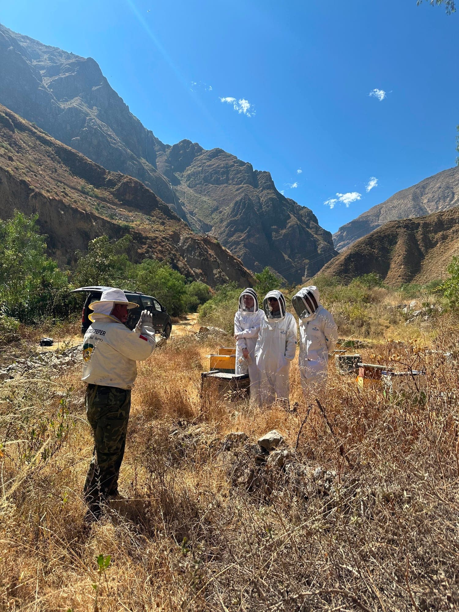 An apiculture entrepreneur filming a video interview with me and my coworkers.