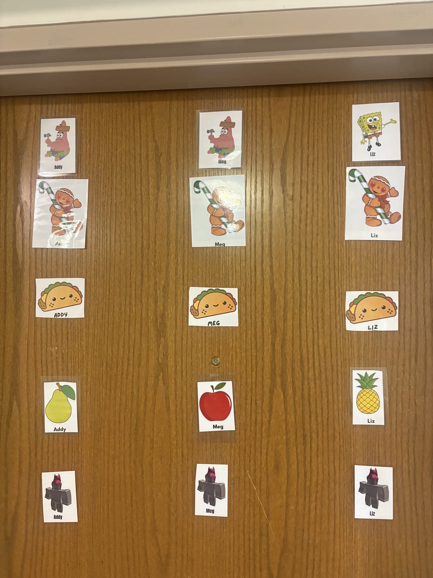 A resident's door covered in hand-made name decorations.
