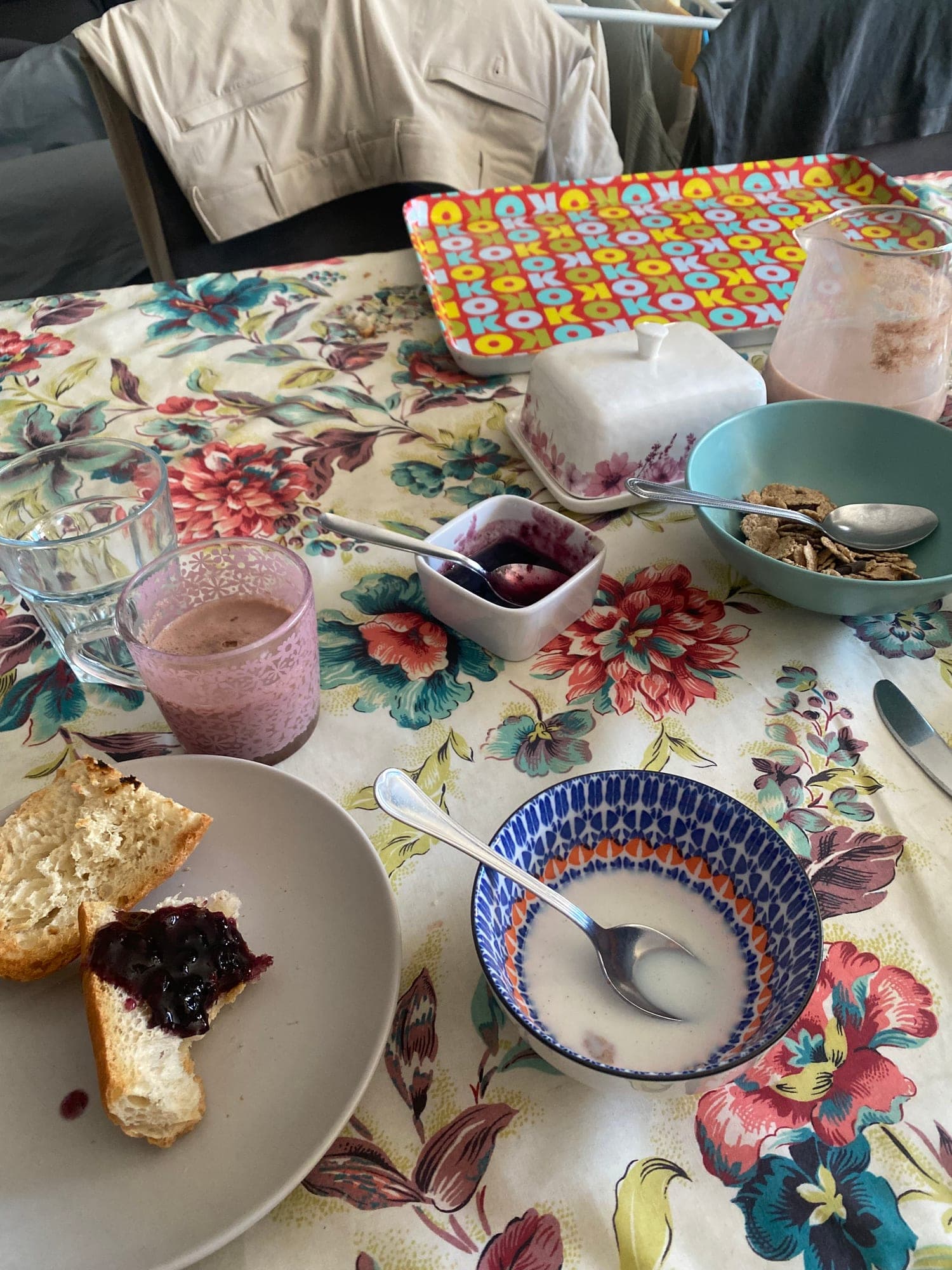 A small breakfast laid out on a table.